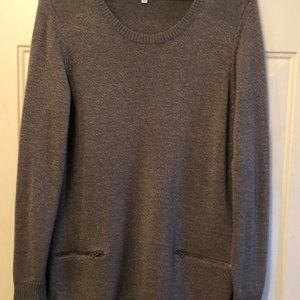 Croft Barrow Sz L Womens Sweater Tunic Long Sleeve 2 Zip Pockets Gray 75% Cotton